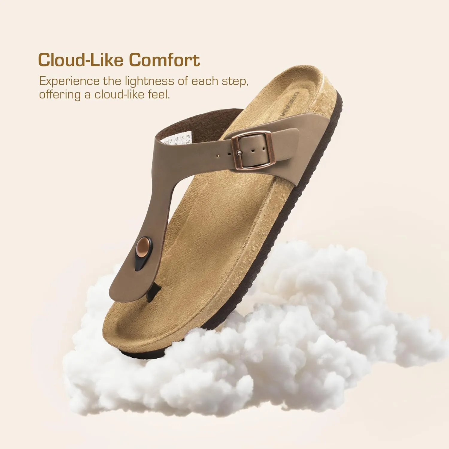 DREAM PAIRS Arch Support Thong Sandals for Women Casual Leather Flip Flops Dressy Slides with Soft Cork Footbed Adjustable Strap for Summer Beach Vacation