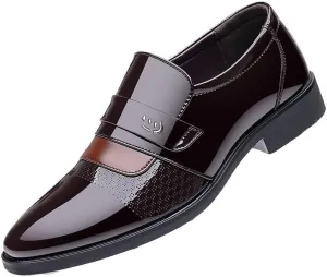 Dress Oxford for Men Slip On Leather Shoes Men Business Formal Wear Large Size Black Casual Inner Heightening Suit Breathable British Groomsmen Shoes