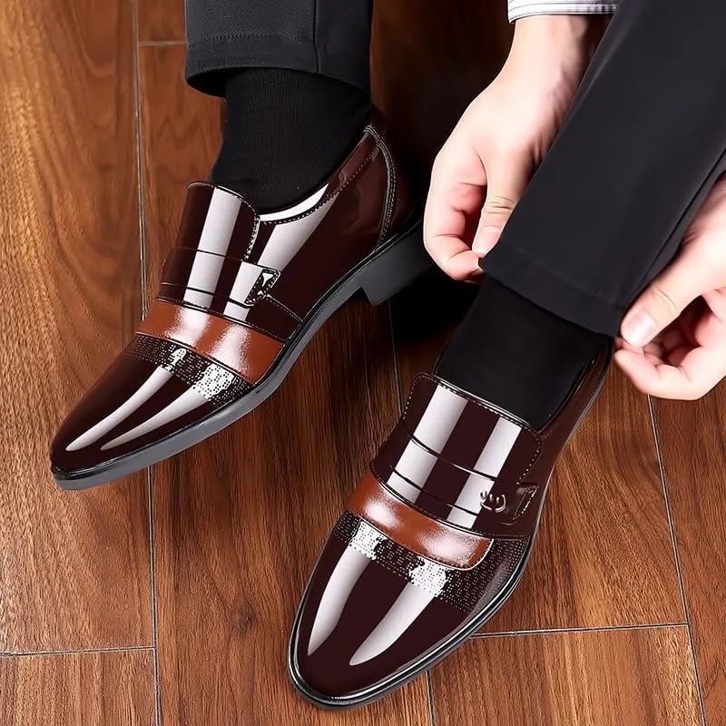 Dress Oxford for Men Slip On Leather Shoes Men Business Formal Wear Large Size Black Casual Inner Heightening Suit Breathable British Groomsmen Shoes