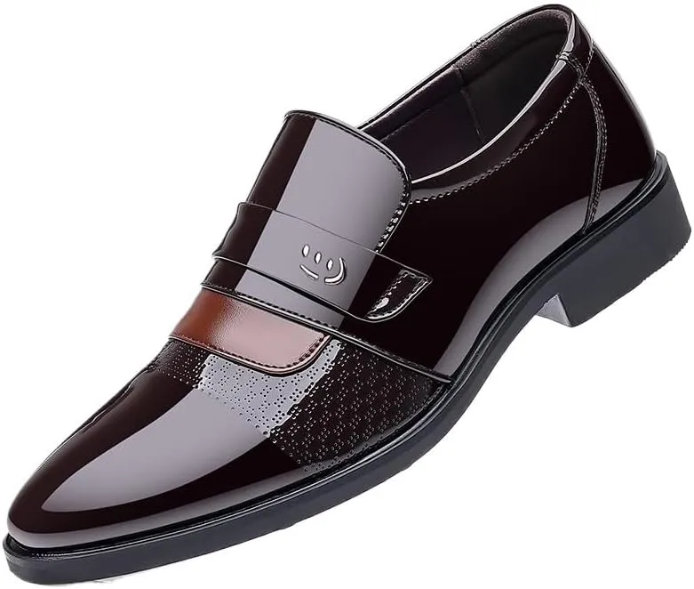 Dress Oxford for Men Slip On Leather Shoes Men Business Formal Wear Large Size Black Casual Inner Heightening Suit Breathable British Groomsmen Shoes