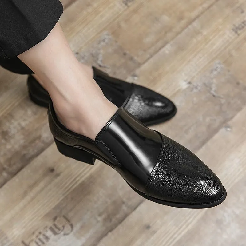 Dress Oxford for Men Slip On Men Pointed Toe Crocodile Pattern Casual Patent Leather Shoes Moccasins Wedding Dress Formal Flats Footwear