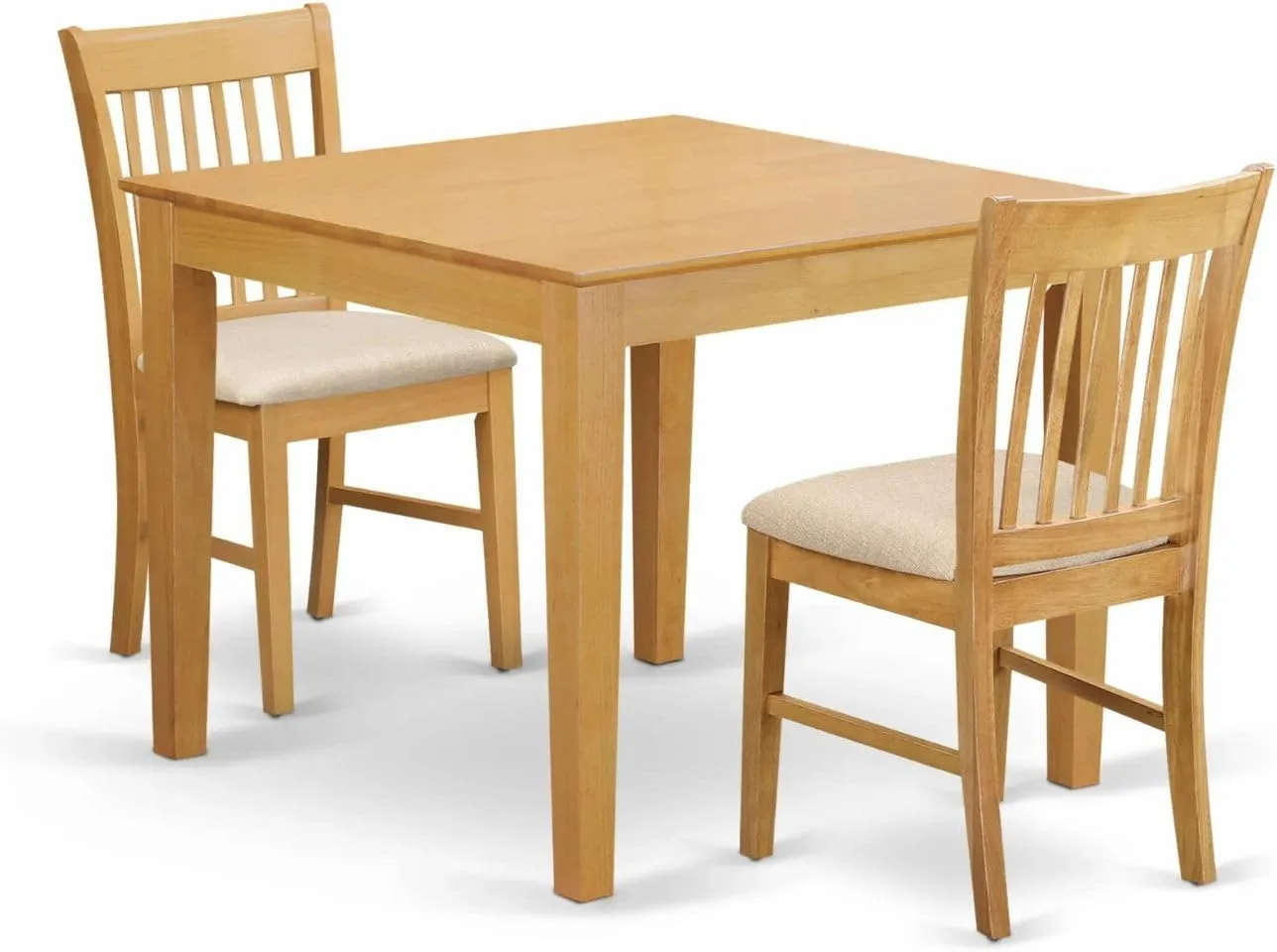 East West Furniture Oxford 3 Piece Kitchen Set Contains a Square Room Table and 2 Linen Fabric Upholstered Dining Chairs, 36x36 Inch, Oak