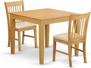 East West Furniture Oxford 3 Piece Kitchen Set Contains a Square Room Table and 2 Linen Fabric Upholstered Dining Chairs, 36x36 Inch, Oak