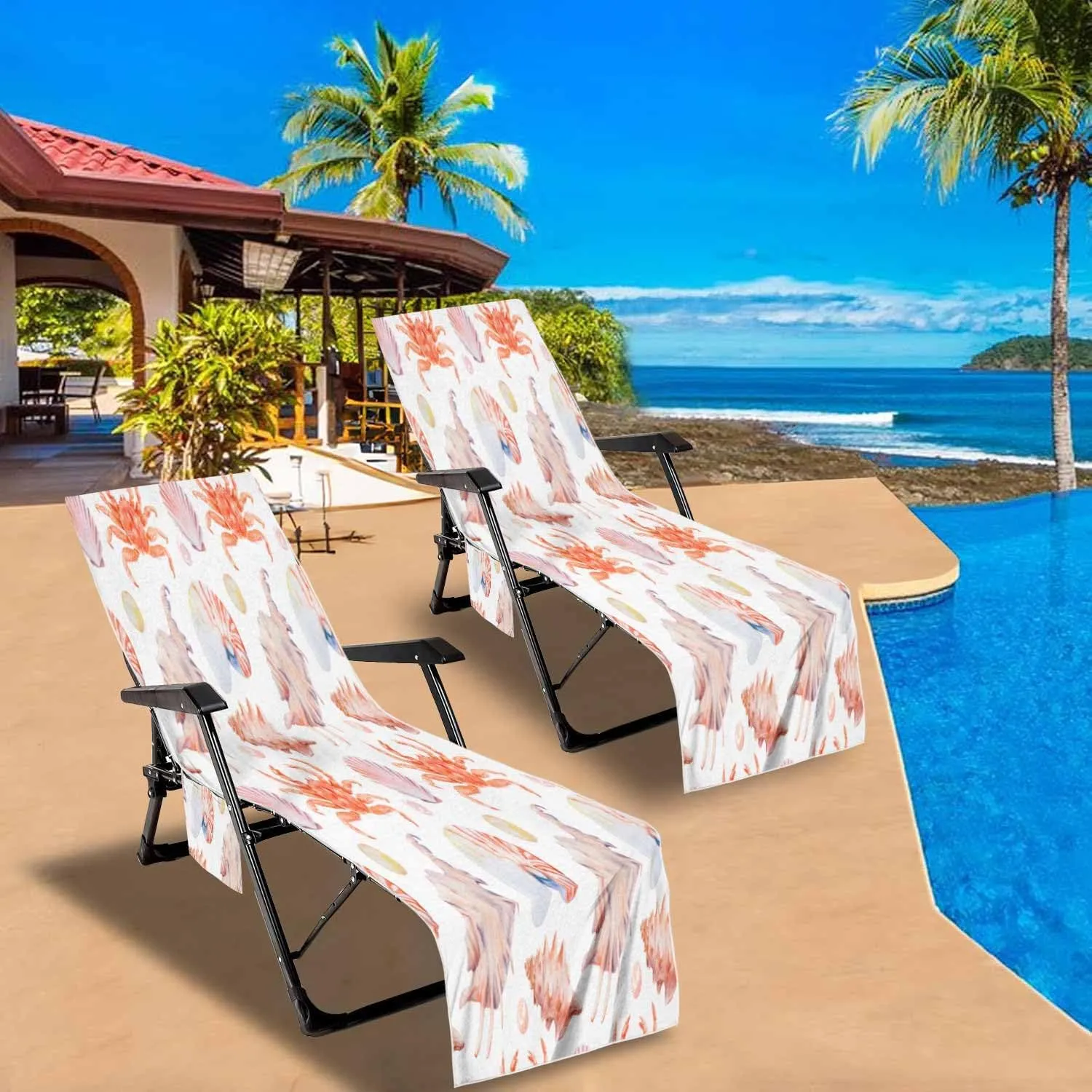 EMMTEEY Beach Chair Covers 82.6 X 29.5 Inches Citrus Lemons Box Patio Chair Covers with 2 Side Pockets for Poolside Beach Garden, Set of 1