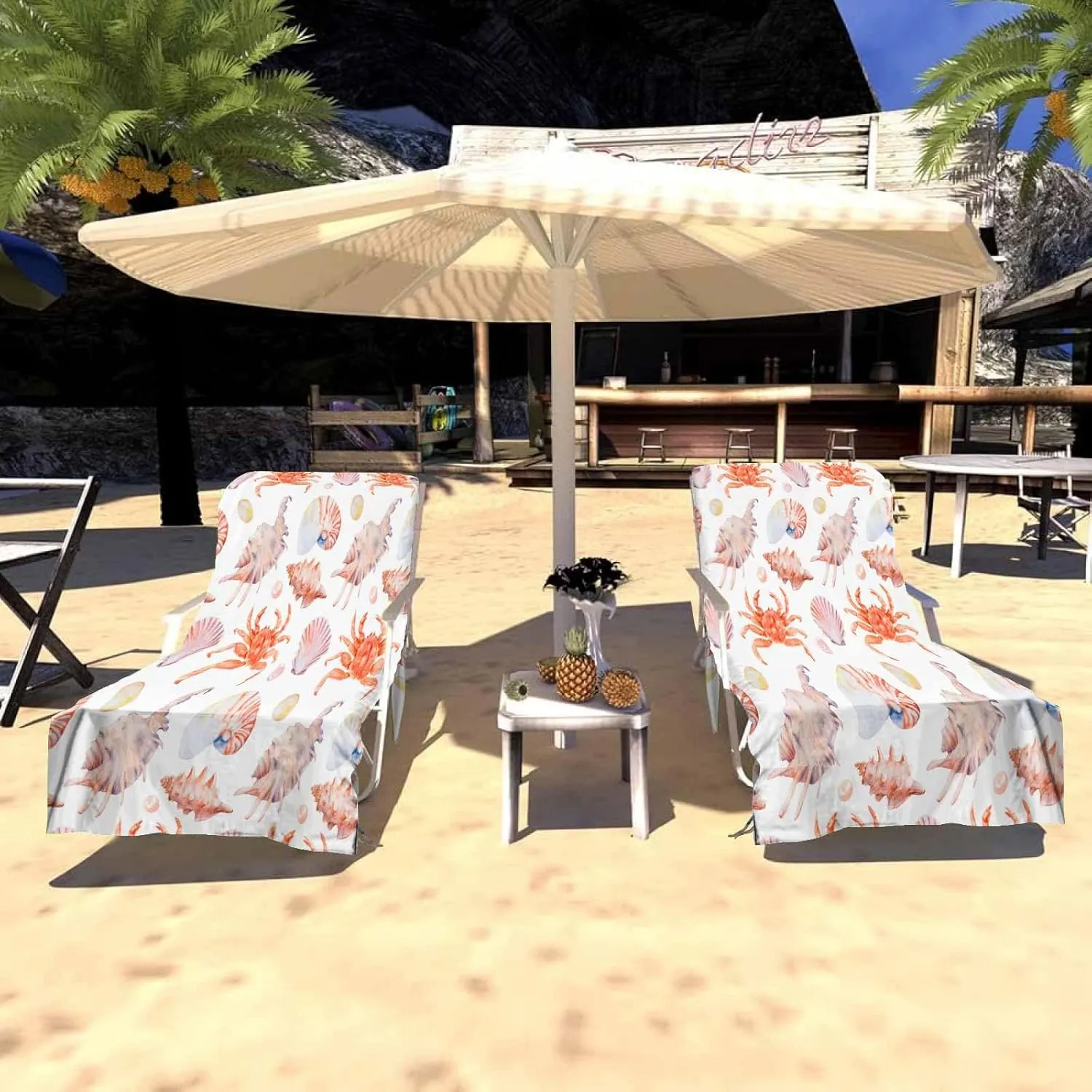 EMMTEEY Beach Chair Covers 82.6 X 29.5 Inches Citrus Lemons Box Patio Chair Covers with 2 Side Pockets for Poolside Beach Garden, Set of 1