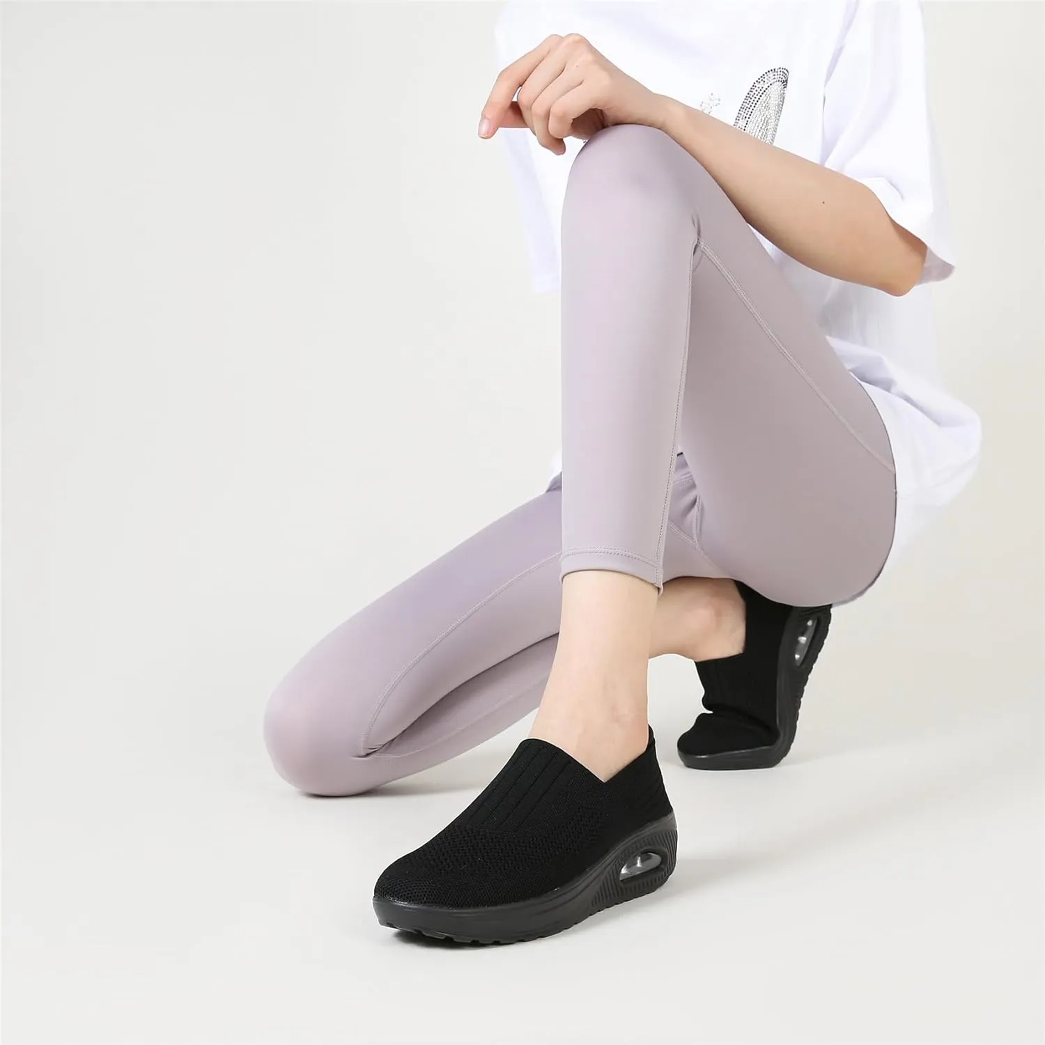 EnllerviiD Women Mary Jane Sneakers Non-Slip Platform Air Cushion Walking Sneakers rthotic Lightweight Healthcare Orthotic Toning Rocker Wedge Shoes