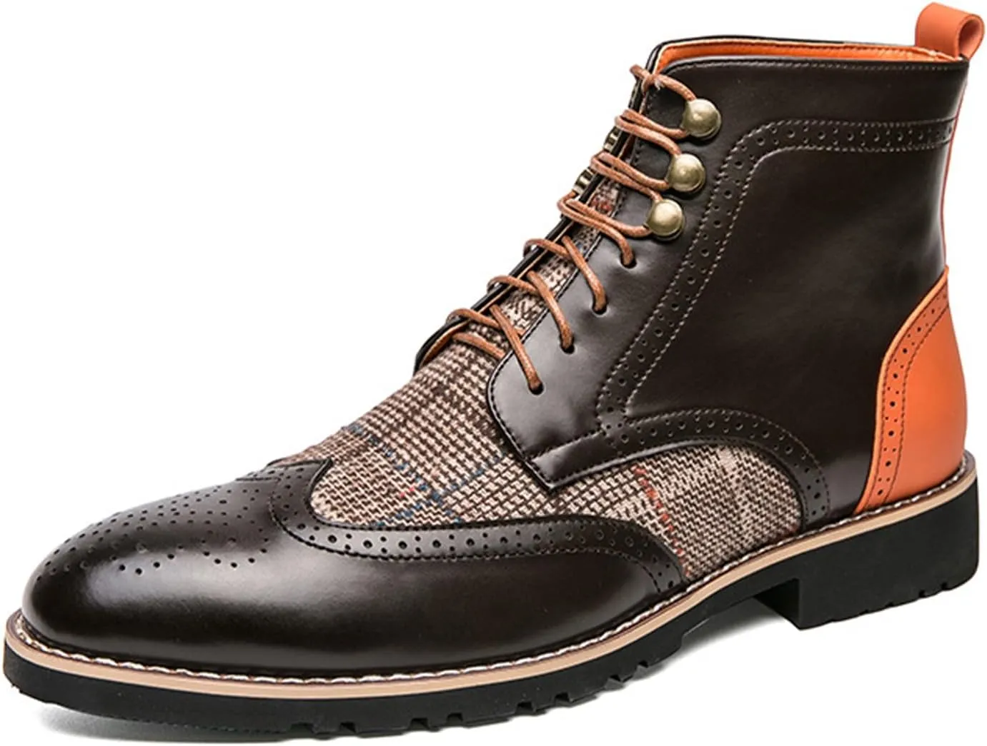 Ephirebra Men's Leather Brogue Wingtips Lace-Up Dress Oxford Boots Comfortable Non-Slip Pointed Toe High-Top Retro Ankle Boots