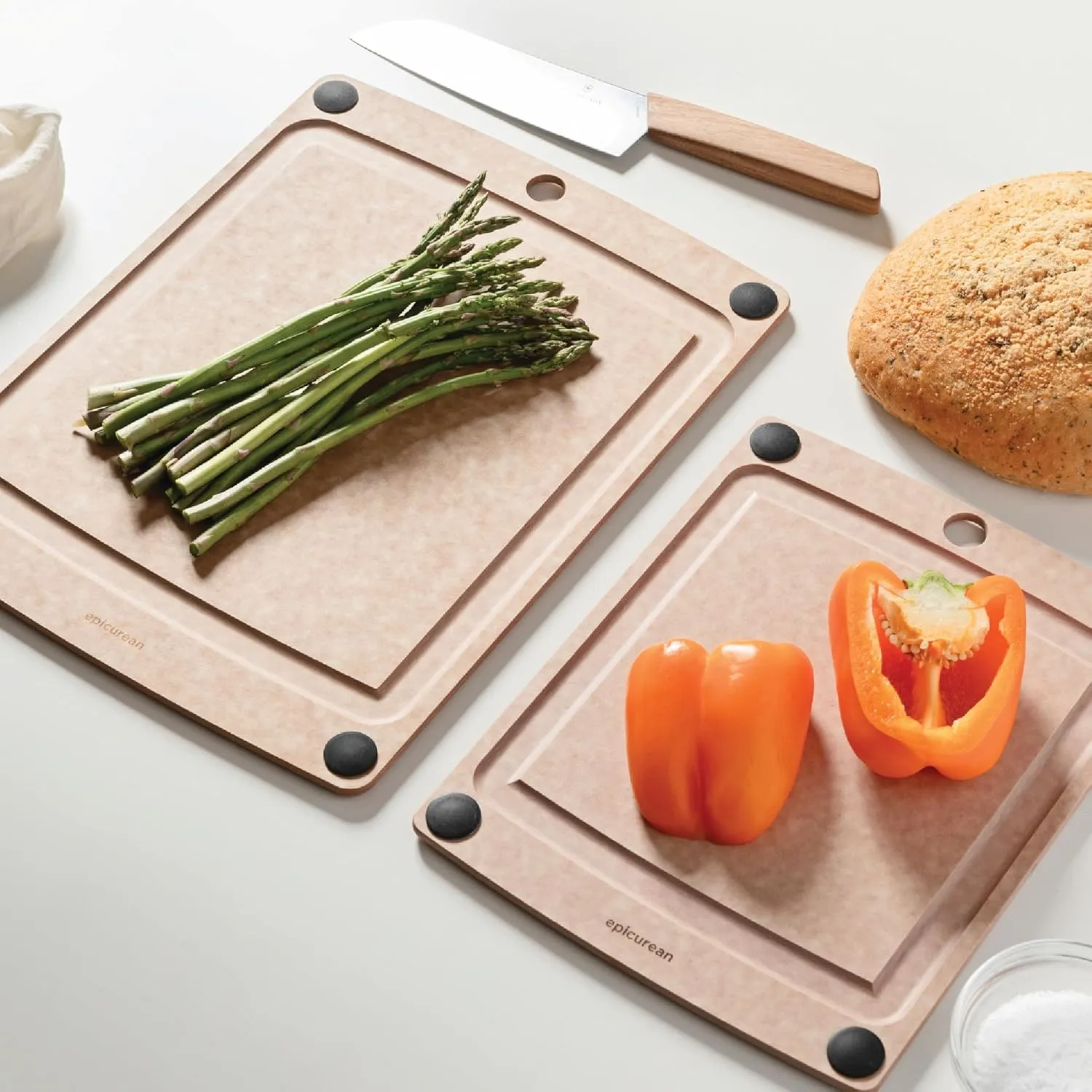Epicurean All-In-One Cutting Board with Non-Slip Feet and Juice Groove, 11.5" × 9", Natural/Black