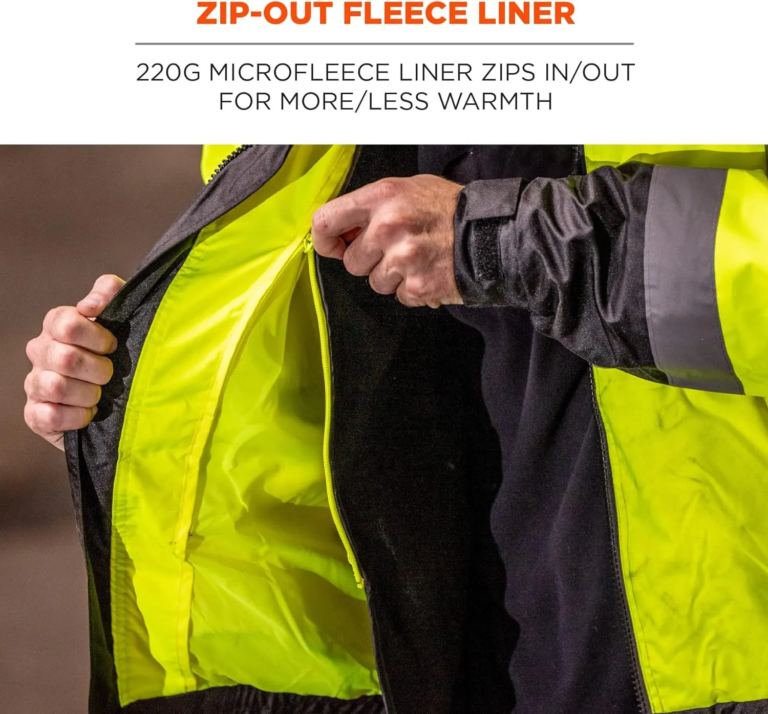 Ergodyne Unisex-Adult 2-in-1 Hi Vis Winter Bomber Jacket, Lime, X-Large