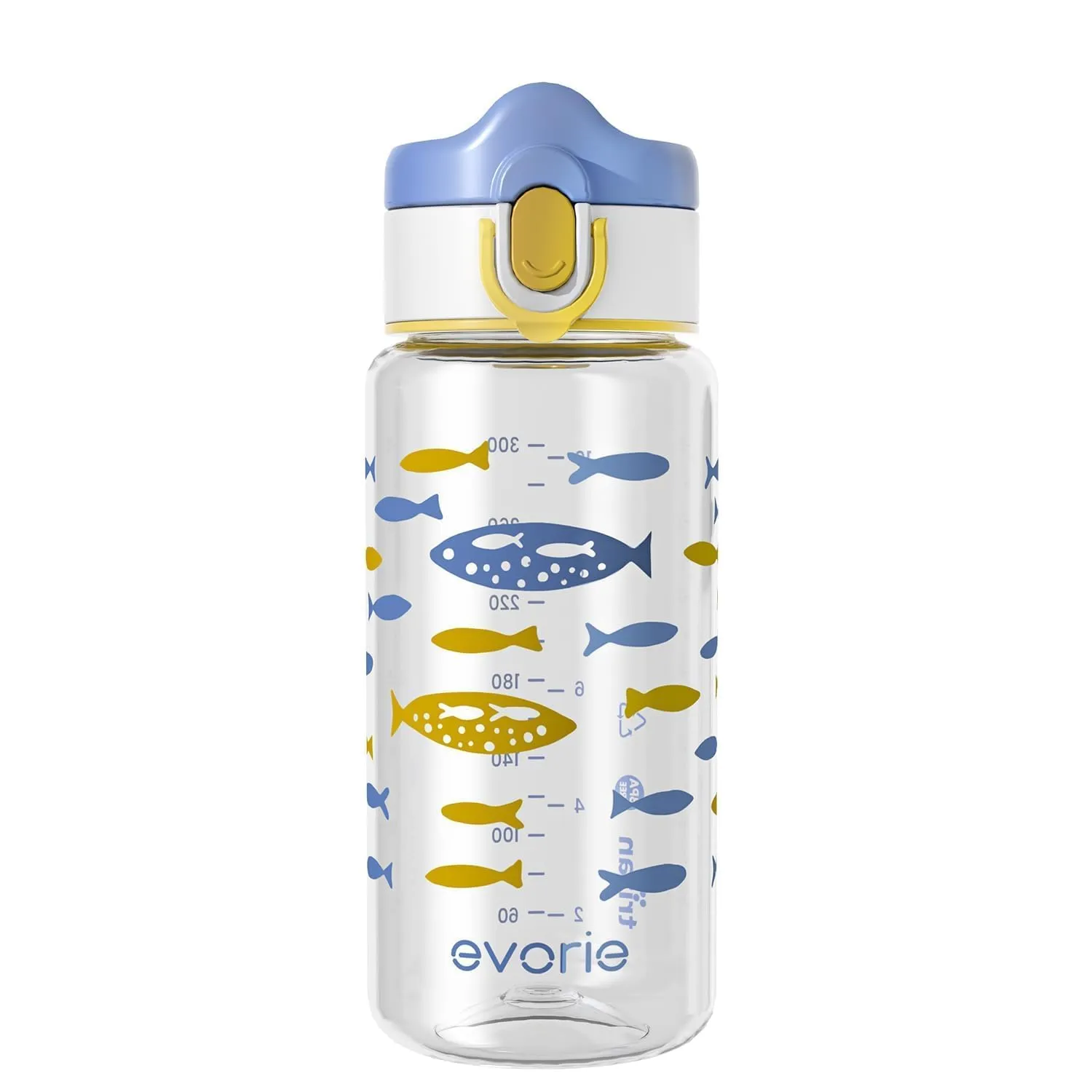 Evorie Tritan Kids Water Bottle for School No Straw 13oz BPA Free Plastic Sports Bottle Reusable Lightweight Leak Proof Travel Drinks Bottle Spout Drinking Cup Running Flip Top, normal, Ocean Blue