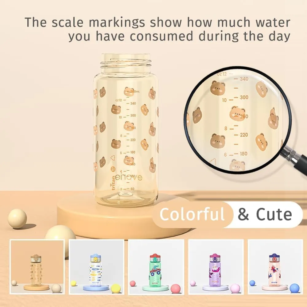 Evorie Tritan Kids Water Bottle for School No Straw 13oz BPA Free Plastic Sports Bottle Reusable Lightweight Leak Proof Travel Drinks Bottle Spout Drinking Cup Running Flip Top