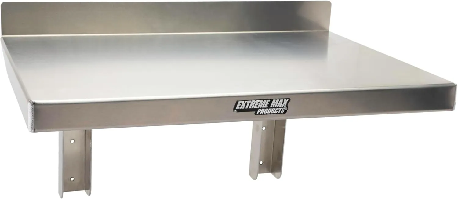 Extreme Max 5001.6314 Wall-Mounted Folding Aluminum Work Bench for Enclosed Race Trailer, Shop, Garage, Storage - 26" x 18", Silver