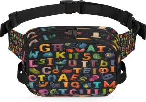 Fanny Pack for Women Men, Education Letters Waist Pack Bag Colorful Alphabets Waterproof Belt Bag with Adjustable Strap Casual Hip Bum Bag Crossbody Bags for Running Trave Hiking Cycling Workout