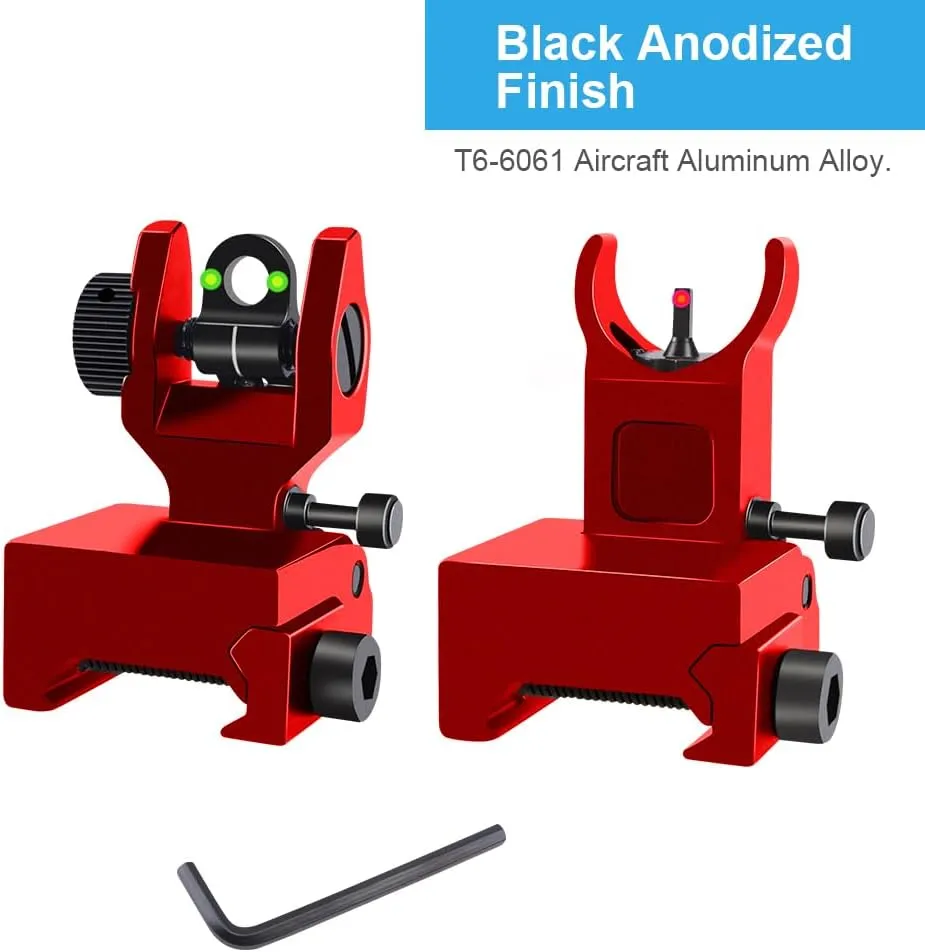 Fiber Optic Flip Up Iron Sights Picatinny Rail Mounted Front and Rear Backup Iron Sights