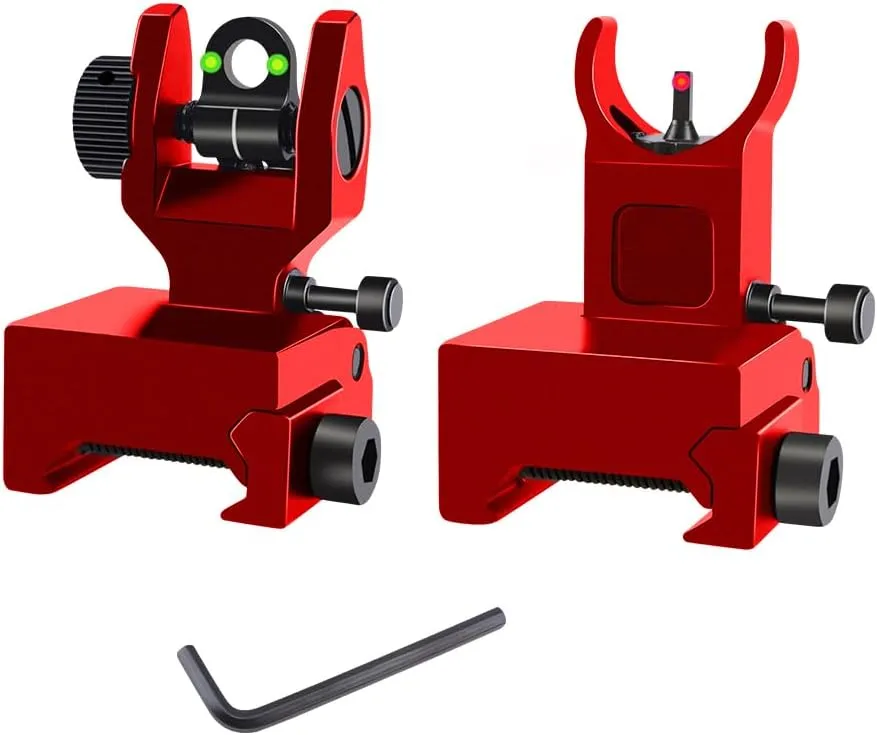 Fiber Optic Flip Up Iron Sights Picatinny Rail Mounted Front and Rear Backup Iron Sights