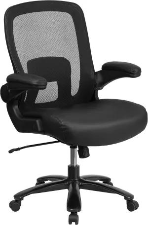 Flash Furniture Big & Tall Swivel Office and Gaming Chair with LeatherSoft Seat, Mesh Office Chair with Flip-Up Armrests and Adjustable Height, Black