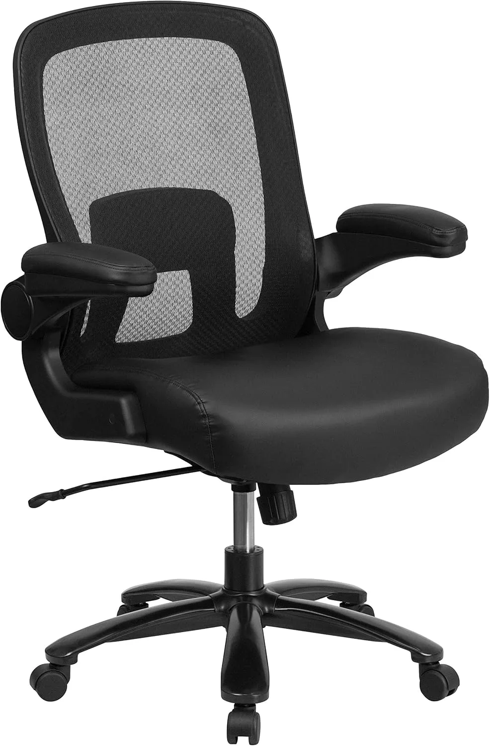 Flash Furniture Big & Tall Swivel Office and Gaming Chair with LeatherSoft Seat, Mesh Office Chair with Flip-Up Armrests and Adjustable Height, Black