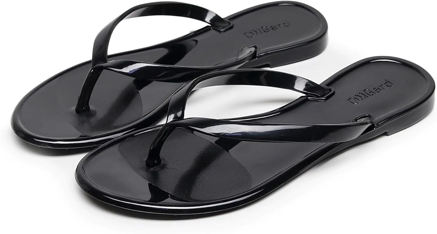 Flip Flops for Women Jelly Sandals Thong Flats Jellies Shoes Clear Slipper Summer Beach Pool Slides Size 10 Slip On Quick Drying Soft
