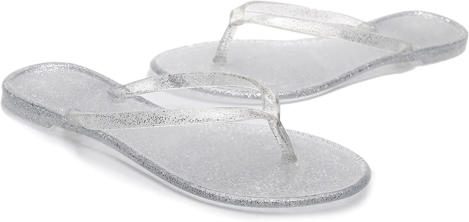 Flip Flops for Women Jelly Shoes Thong Sandals Jellies Flats Clear Slipper Summer Beach Pool Slides Size 10 Slip On Quick Drying Soft