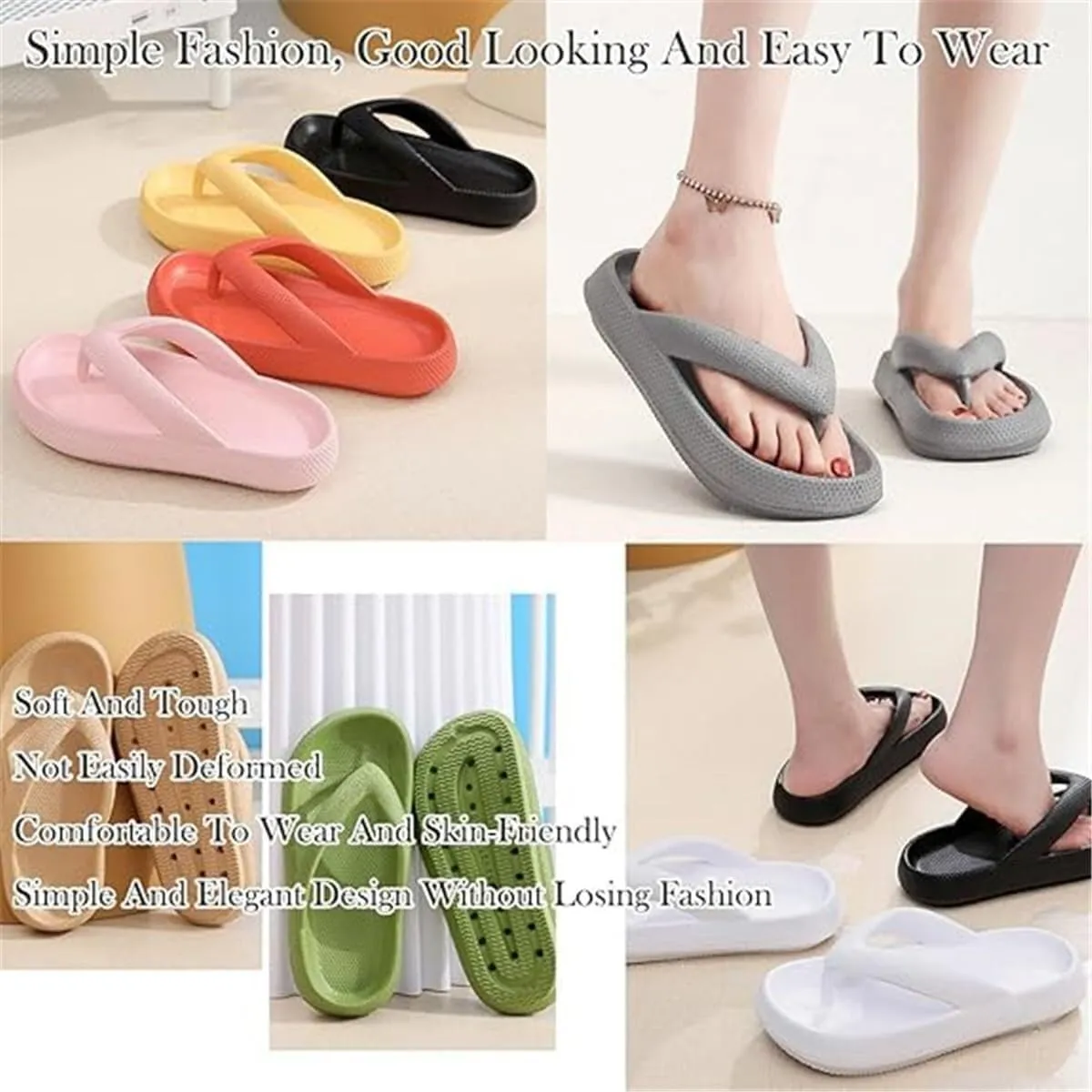 Flip Flops for Women,Soft Non Slip Thick Cloudies Slides Slippers,Unisex Comfy Lightweight Beach Flip Flops