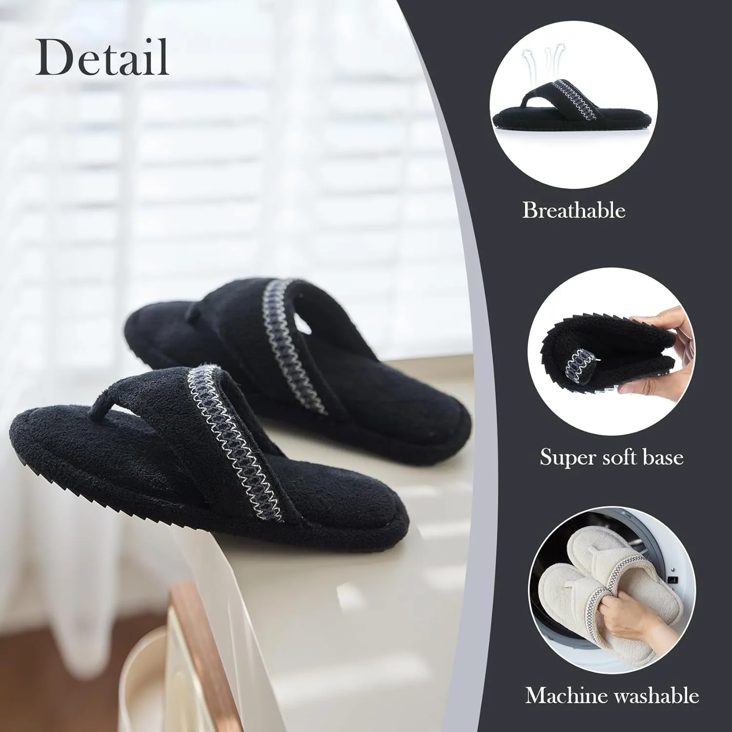 Flip Flops House Slippers for Women Indoor House Shoes with Soft Terry Cloth Ladies Thong Slippers with Non-Slip Sole and Memory Foam