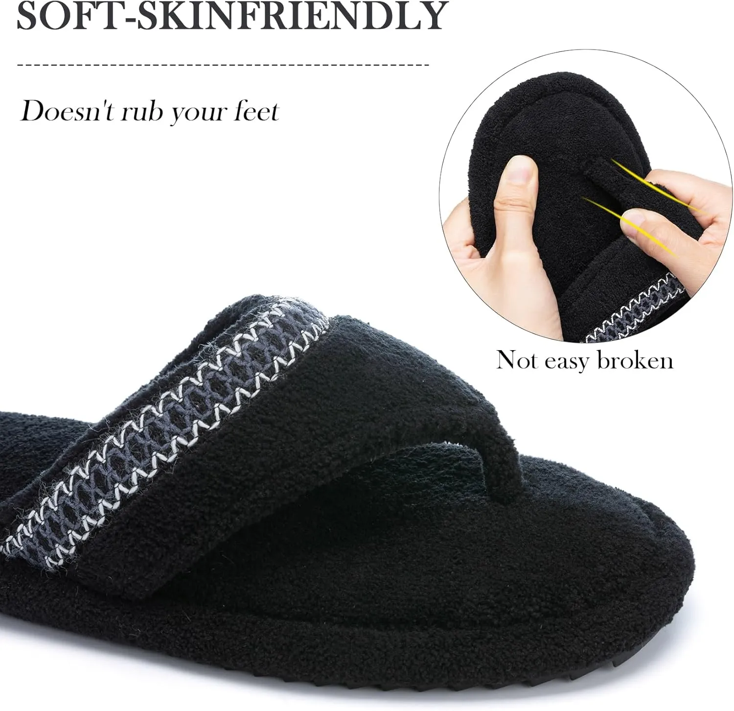 Flip Flops House Slippers for Women Indoor House Shoes with Soft Terry Cloth Ladies Thong Slippers with Non-Slip Sole and Memory Foam
