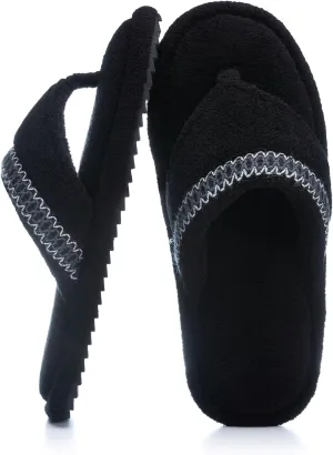 Flip Flops House Slippers for Women Indoor House Shoes with Soft Terry Cloth Ladies Thong Slippers with Non-Slip Sole and Memory Foam