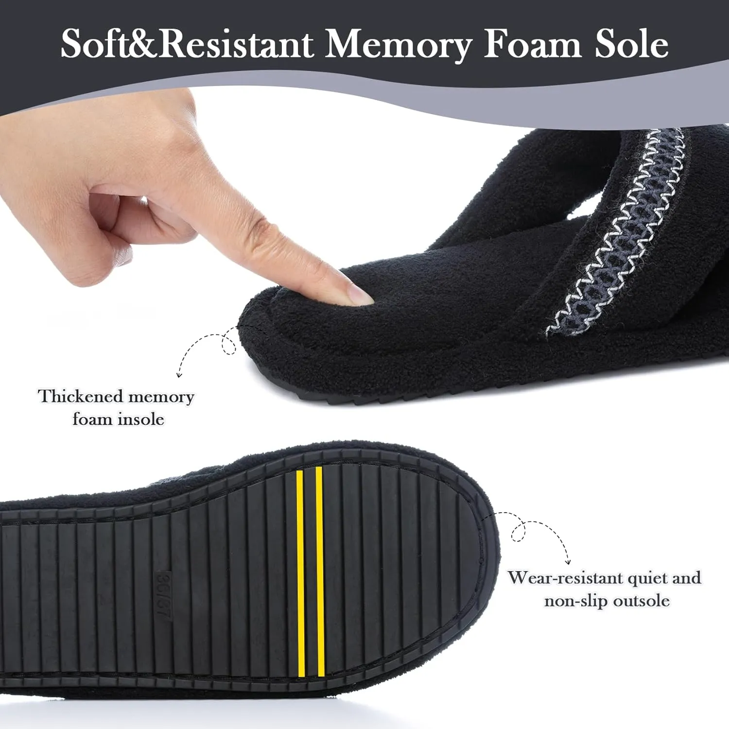 Flip Flops House Slippers for Women Indoor House Shoes with Soft Terry Cloth Ladies Thong Slippers with Non-Slip Sole and Memory Foam