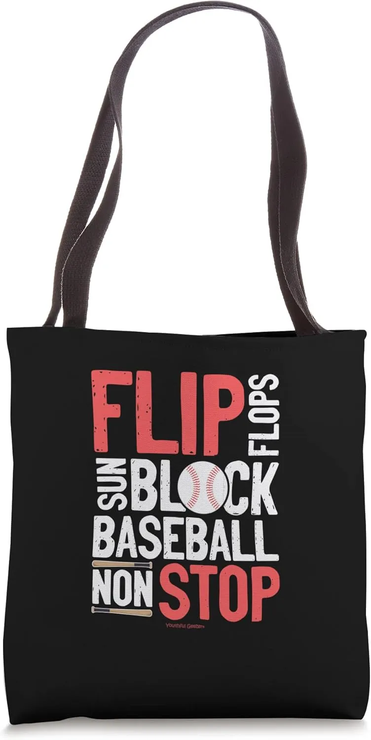 Flip Flops Sun Block Baseball Non Stop Baseball Lover Tote Bag