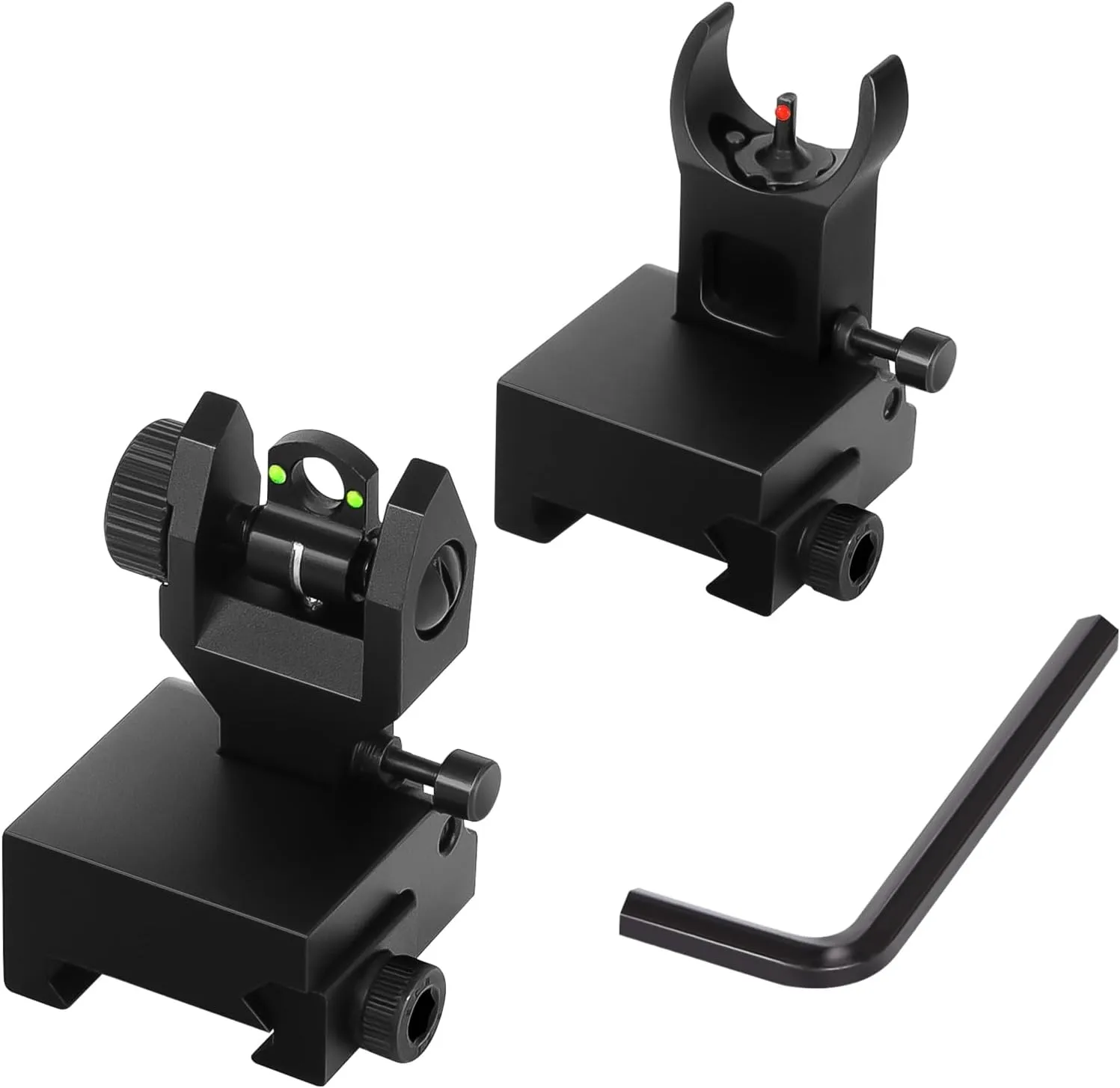 Flip Up Fiber Optic Iron Sight 90 Degree Front and Rear Sight Picatinny Backup Sights Set