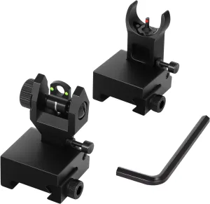 Flip Up Fiber Optic Iron Sight 90 Degree Front and Rear Sight Picatinny Backup Sights Set