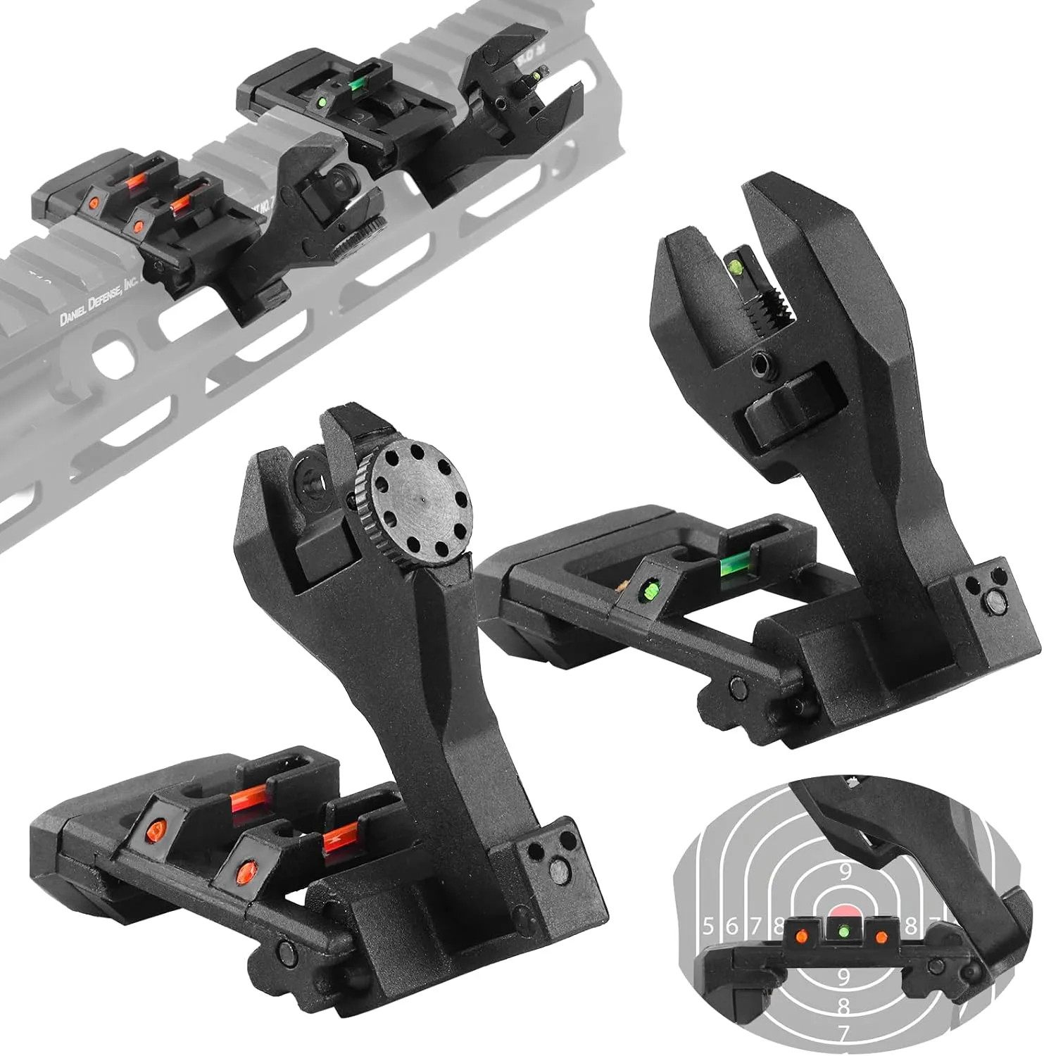 Flip Up Offset Optics Sight - Three Modes: 45 Offset, 90 Vertical, and Low Reference Aiming. Tool-Free Adjustable Front Sight for Rapid Transition
