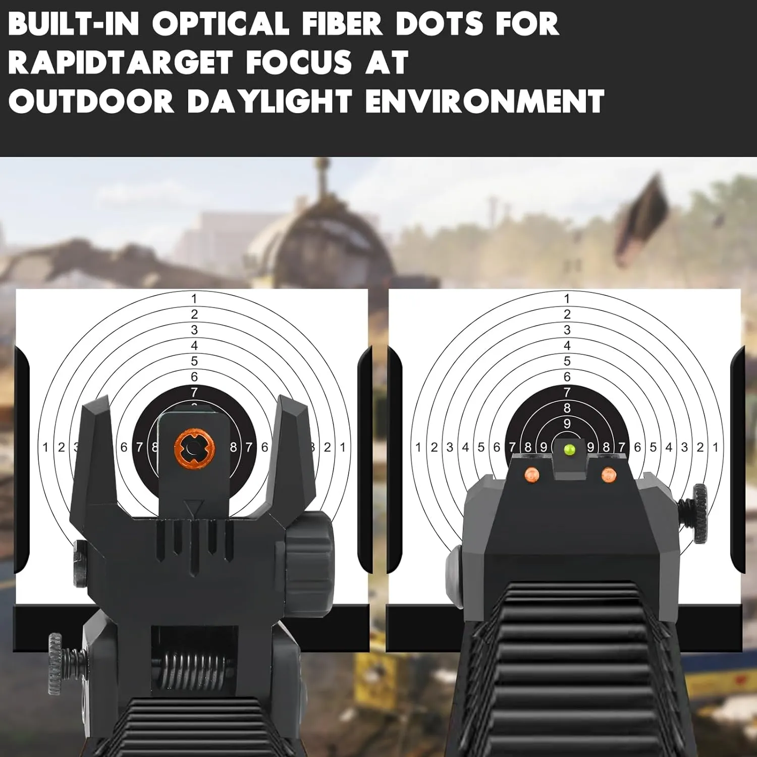 Flip Up Sight Front and Rear Flip Lightweight Sights,with Green Red Fiber Optics Dots, Mounted on Any Picatinny or Weaver Rail