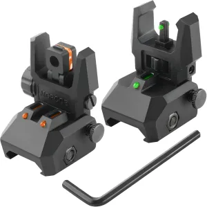 Flip Up Sight Front and Rear Flip Lightweight Sights,with Green Red Fiber Optics Dots, Mounted on Any Picatinny or Weaver Rail
