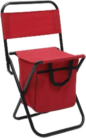 Foldable Camping Chair, Backpack Cooler Chair Fishing Leisure Chair with Bag for Outdoors Hiking Travel (Red)
