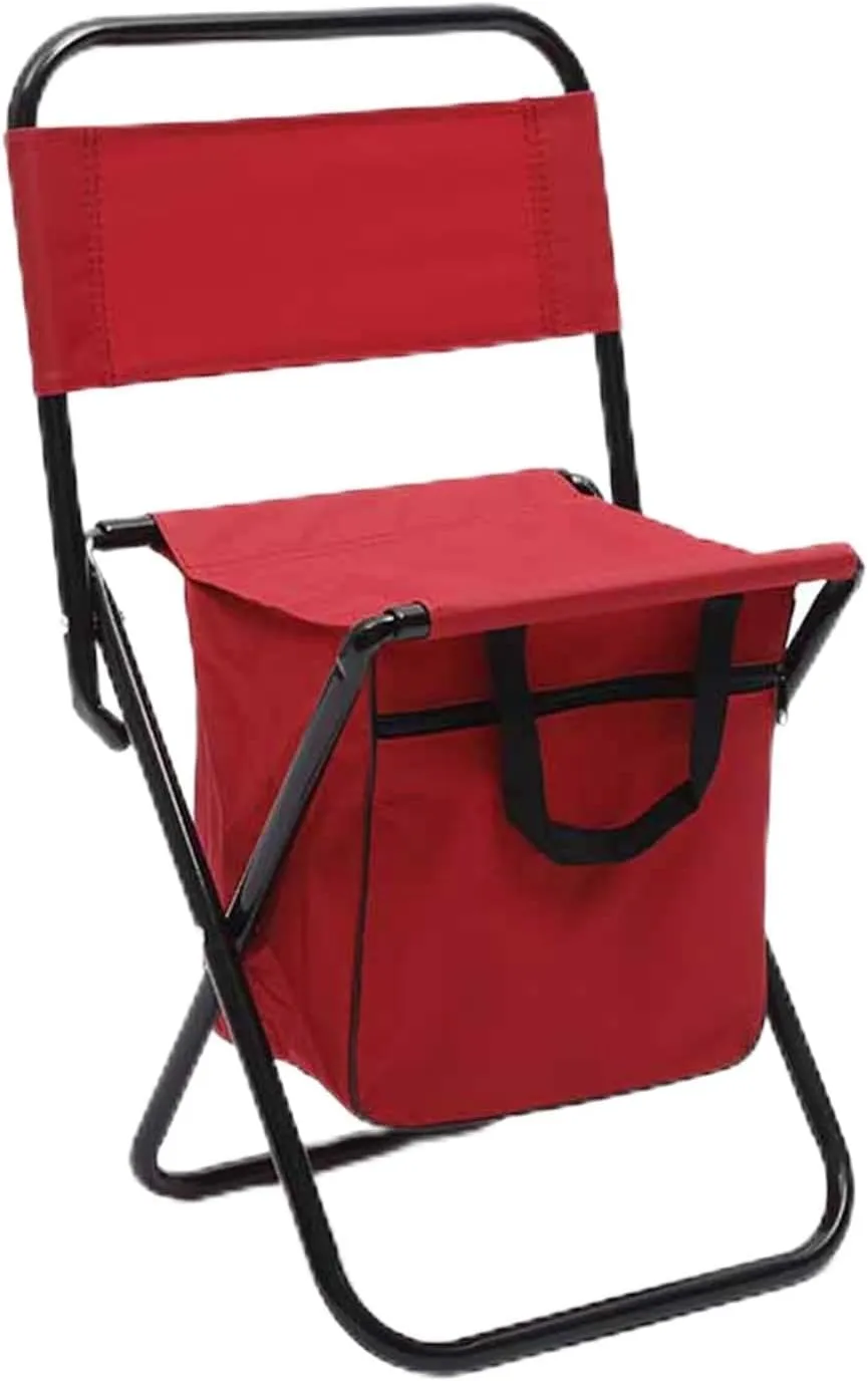 Foldable Camping Chair, Backpack Cooler Chair Fishing Leisure Chair with Bag for Outdoors Hiking Travel (Red)