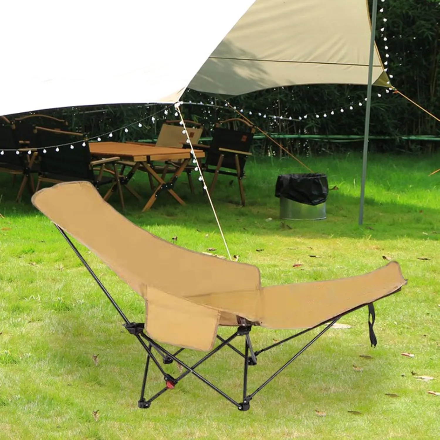 Folding Lounge Chair Recliner Portable Heavy Duty Foldable Lounger Reclining Chair for Park Sunbathing Fishing Travel Picnic, Khaki