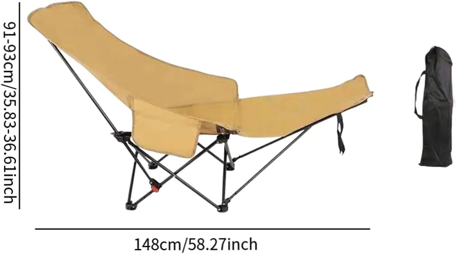 Folding Lounge Chair Recliner Portable Heavy Duty Foldable Lounger Reclining Chair for Park Sunbathing Fishing Travel Picnic, Khaki
