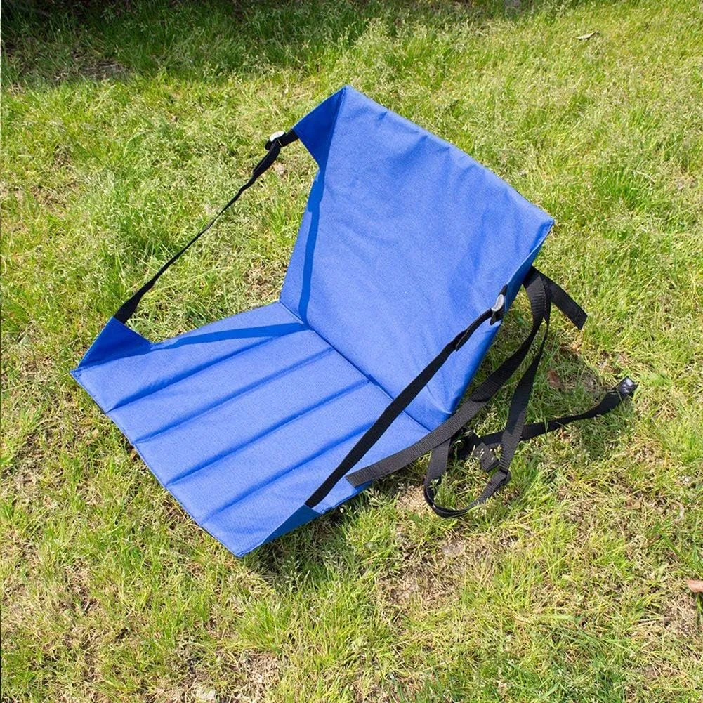 Folding Seats Cushion, 600D Oxford Cloth Stadium Portable Moistureproof Picnic Mat Mesh Storage Bag Chair Back Support Cushion for Outdoor Camping Beach(Blue)