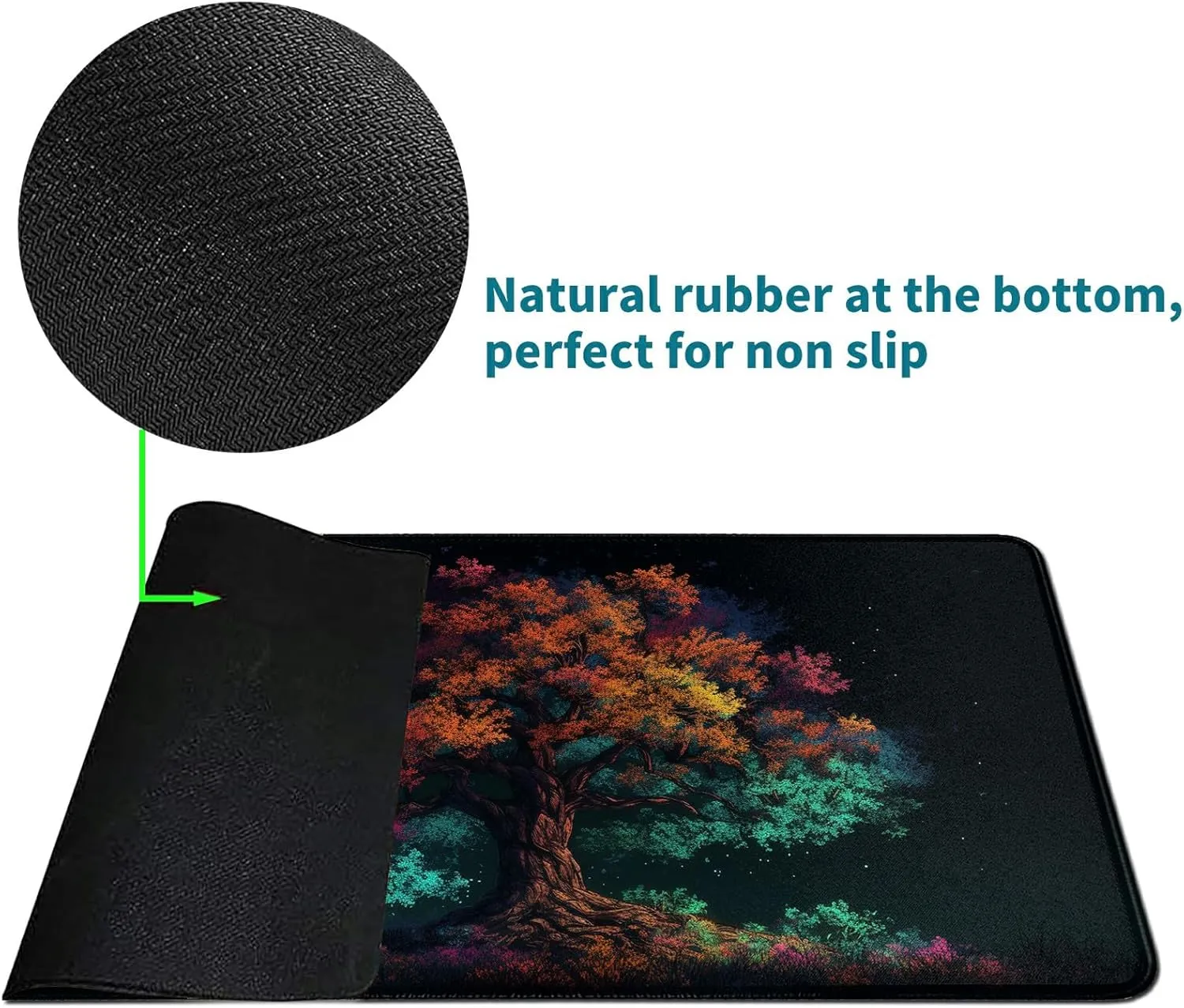for MTG Card Playmat and 100 Count Card Sleeves Set, TCG Playmat Desk Mats 24 X 14 Inch, Stitched Playmat for Commander Board RPG CCG Game Magic The Gathering, Play Mat, Colorful Tree