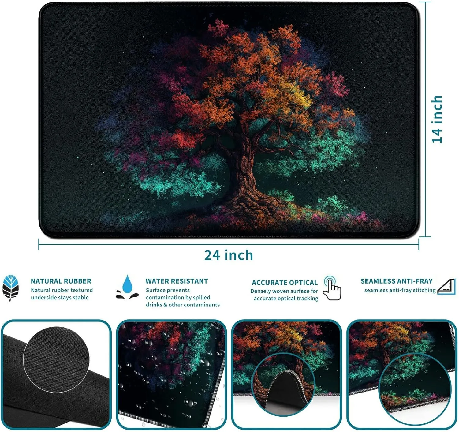 for MTG Card Playmat and 100 Count Card Sleeves Set, TCG Playmat Desk Mats 24 X 14 Inch, Stitched Playmat for Commander Board RPG CCG Game Magic The Gathering, Play Mat, Colorful Tree