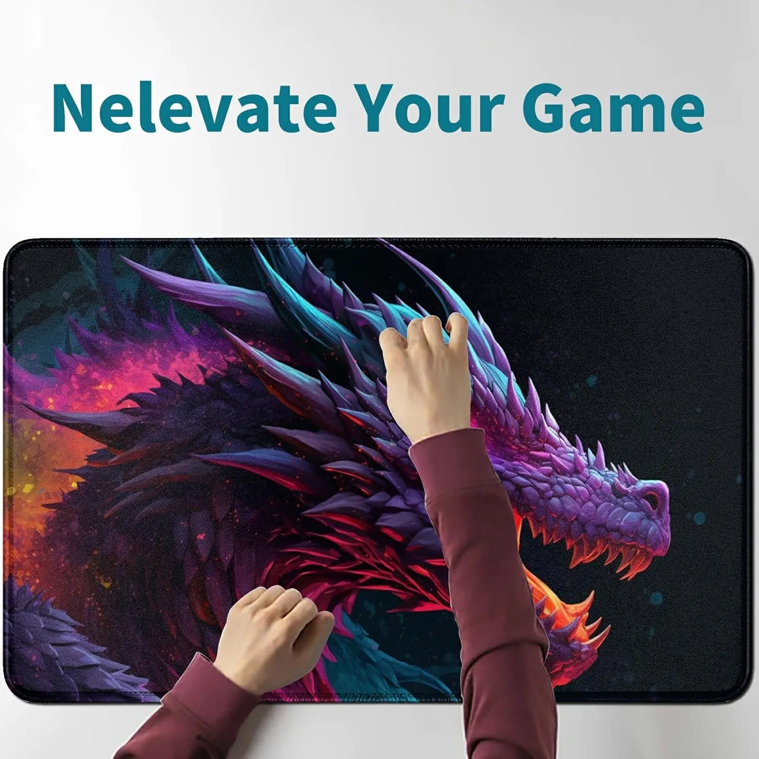 for MTG Card Playmat and 100 Count Card Sleeves Set, TCG Playmat Desk Mats 24 X 14 Inch, Stitched Playmat for Commander Board RPG CCG Game Magic The Gathering, Play Mat, Purple Dragon