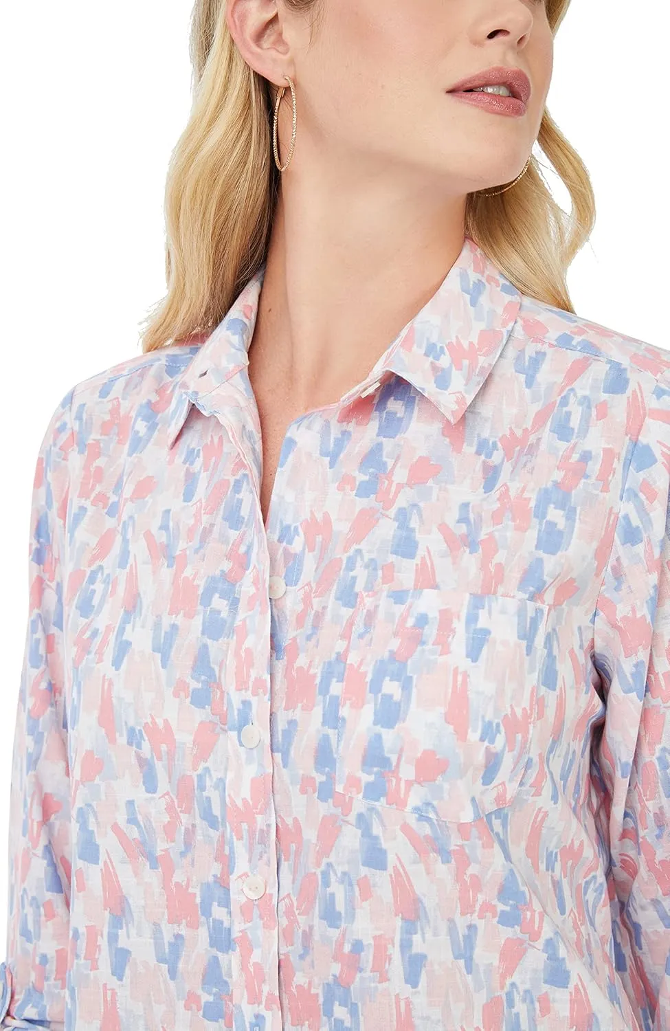 Foxcroft Women's Cole Long Sleeve with Roll Tab Highlights Shirt