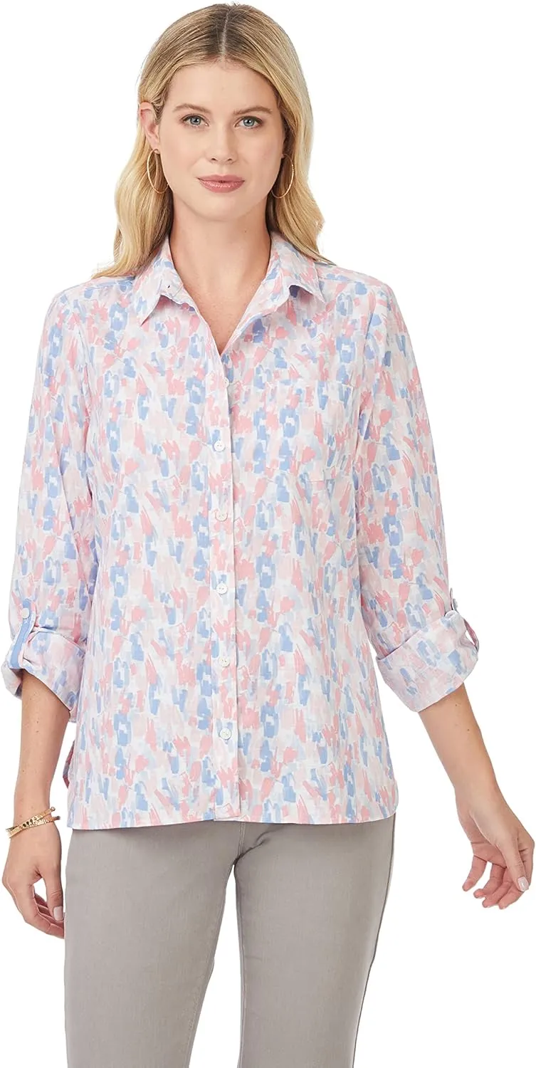 Foxcroft Women's Cole Long Sleeve with Roll Tab Highlights Shirt