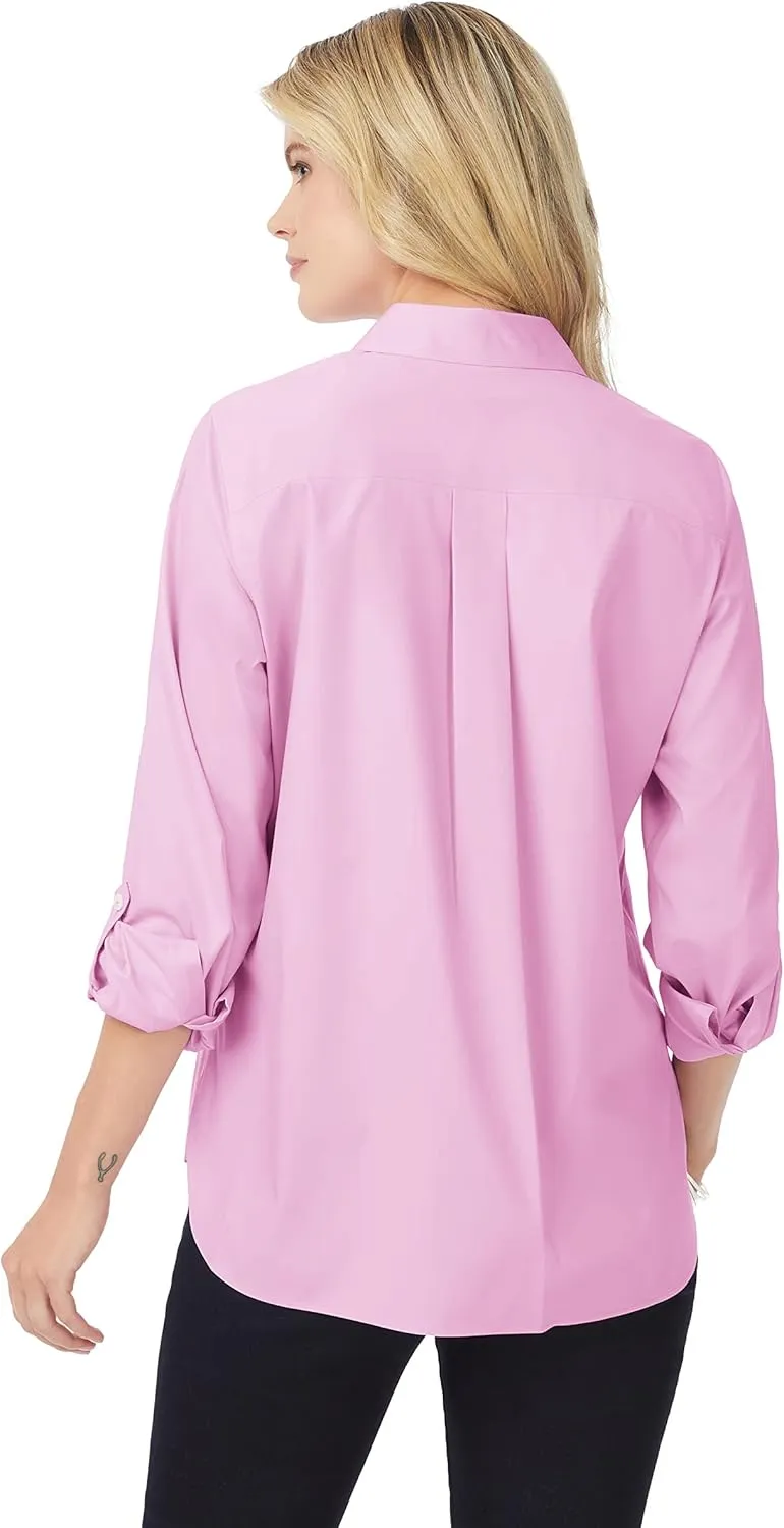 Foxcroft Women's Cole Long Sleeve with Roll Tab Stretch Solid Shirt