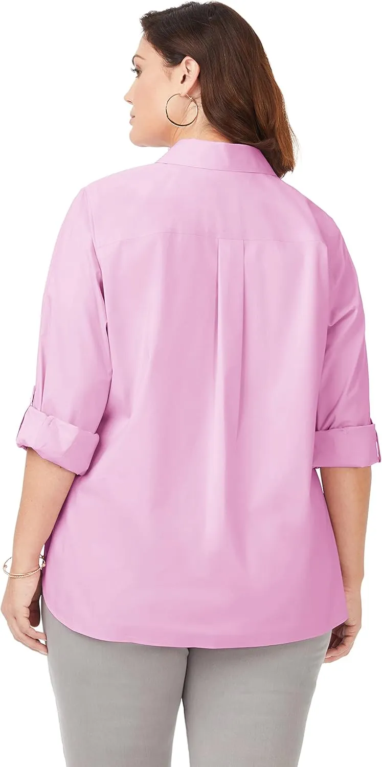 Foxcroft Women's Cole Long Sleeve with Roll Tab Stretch Solid Shirt