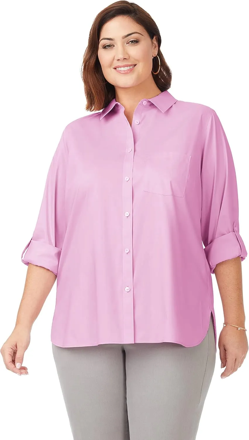 Foxcroft Women's Cole Long Sleeve with Roll Tab Stretch Solid Shirt