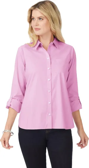 Foxcroft Women's Cole Long Sleeve with Roll Tab Stretch Solid Shirt