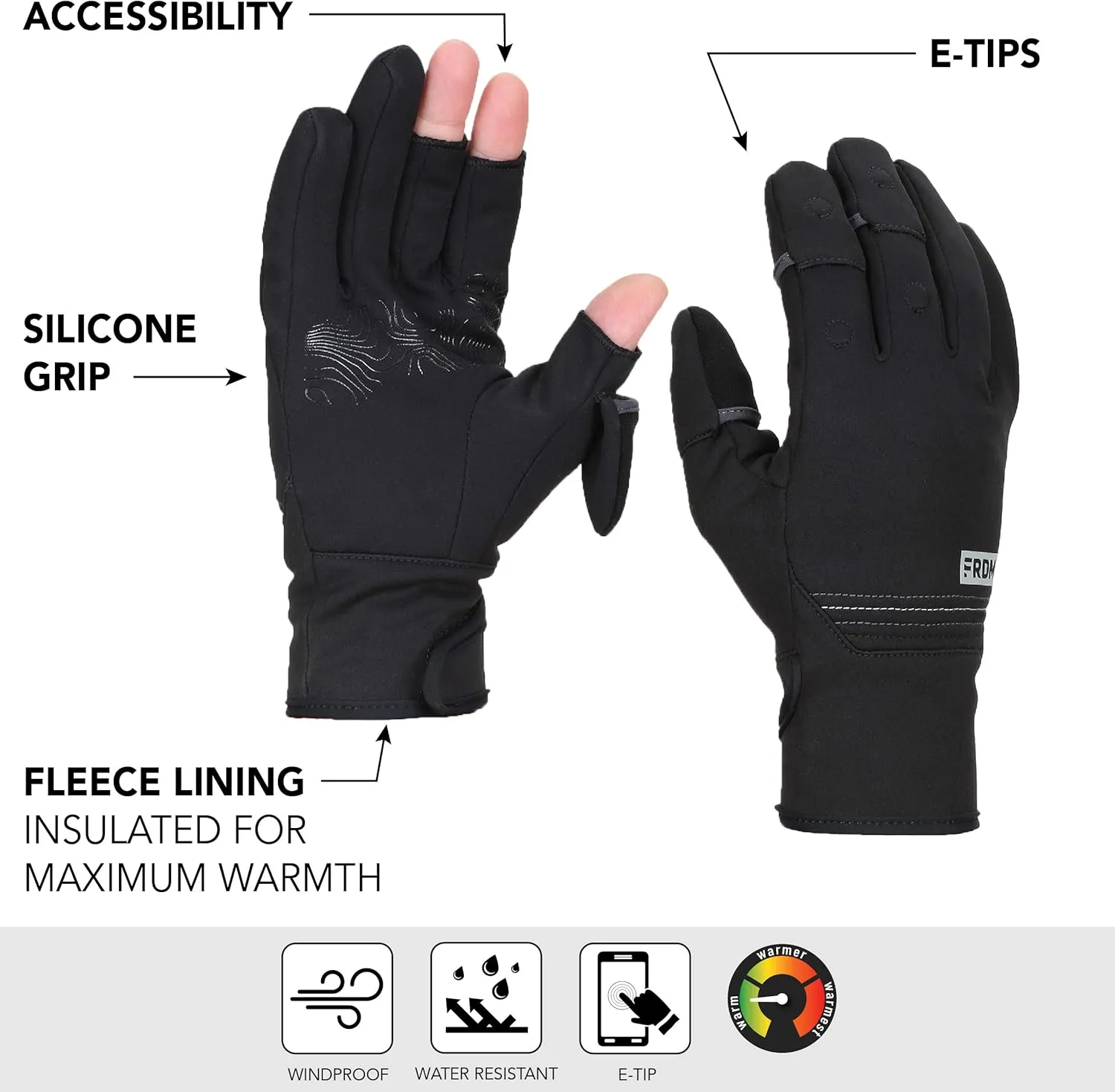 FRDM Hybrid Convertible Gloves Windproof Water Repellent Touchscreen Photography Hiking Cycling Outdoor Activities, for Men & Women