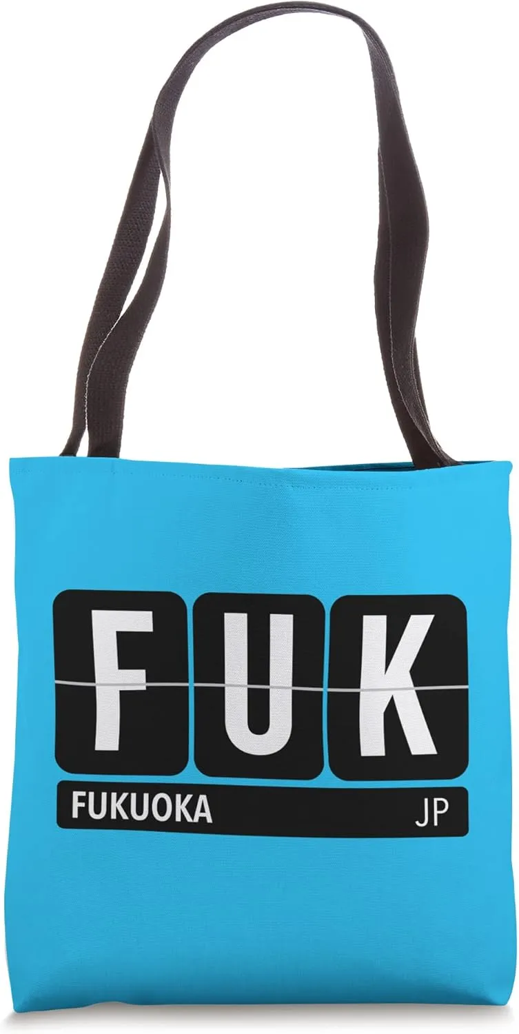 FUK Fukuoka Japan Travel Souvenir White Text Tote Bag
